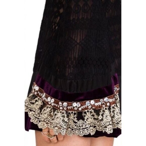 RARE Free People Black Lace Tie Dyed Velvet Sequin Bell Sleeve Tunic Mini Dress - Picture 9 of 16